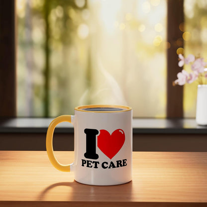 I love pet care Ceramic Mug, Yellow/White