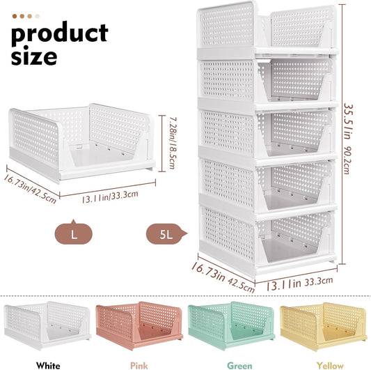 5 Pack Stackable Closet Organizer Box, Multifunctional & Foldable Closet Storage Basket for Bathroom Kitchen Laundry Room Wardrobe Storage, Space-Saving Clothes Storage Drawer Organizer, Yellow