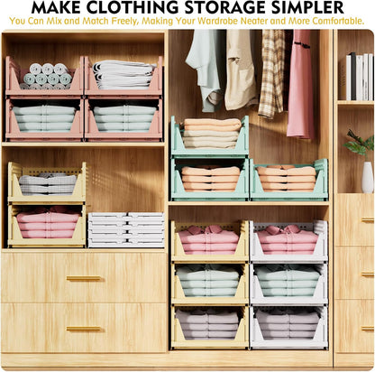 5 Pack Stackable Closet Organizer Box, Multifunctional & Foldable Closet Storage Basket for Bathroom Kitchen Laundry Room Wardrobe Storage, Space-Saving Clothes Storage Drawer Organizer, Yellow