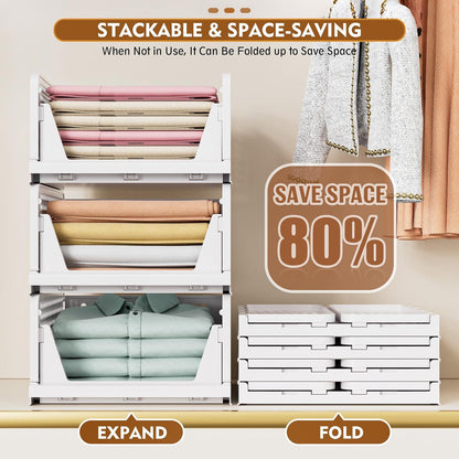 5 Pack Stackable Closet Organizer Box, Multifunctional & Foldable Closet Storage Basket for Bathroom Kitchen Laundry Room Wardrobe Storage, Space-Saving Clothes Storage Drawer Organizer, Yellow