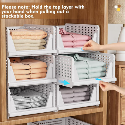 5 Pack Stackable Closet Organizer Box, Multifunctional & Foldable Closet Storage Basket for Bathroom Kitchen Laundry Room Wardrobe Storage, Space-Saving Clothes Storage Drawer Organizer, Yellow