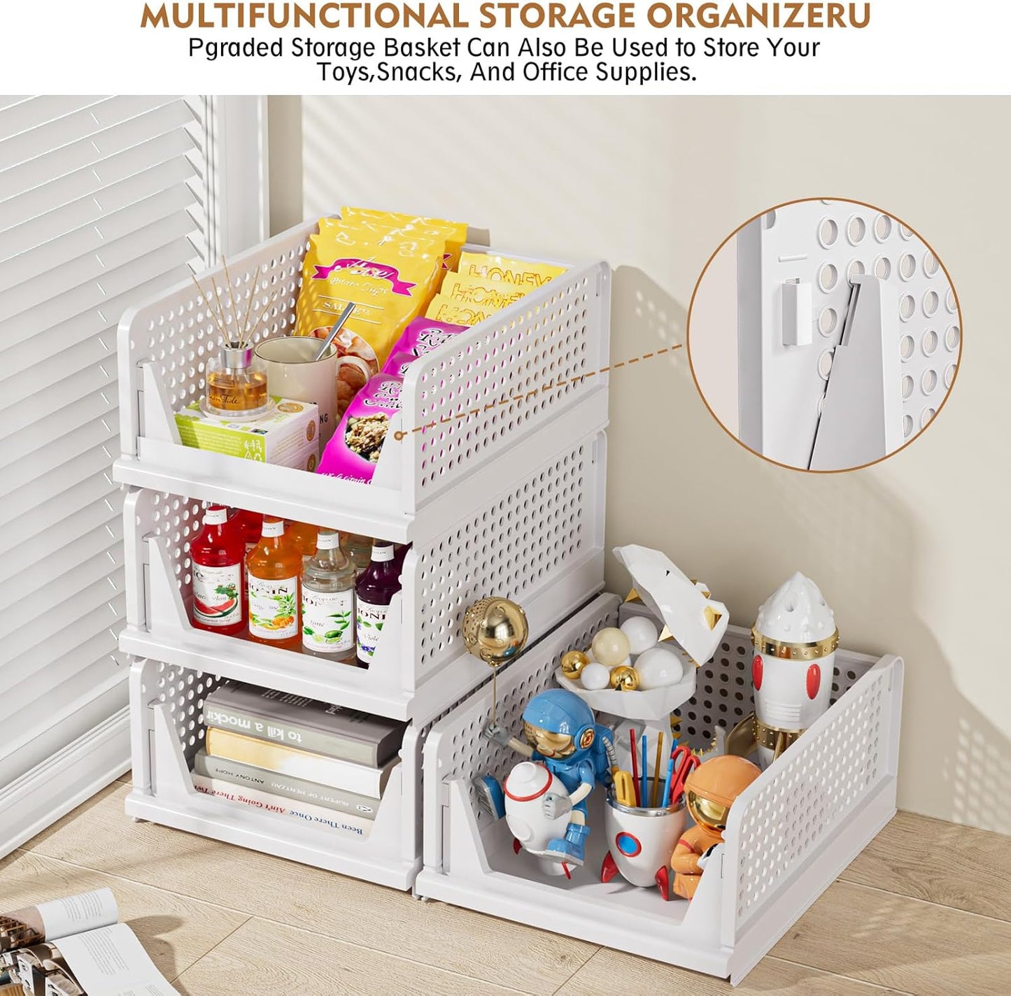 5 Pack Stackable Closet Organizer Box, Multifunctional & Foldable Closet Storage Basket for Bathroom Kitchen Laundry Room Wardrobe Storage, Space-Saving Clothes Storage Drawer Organizer, Yellow