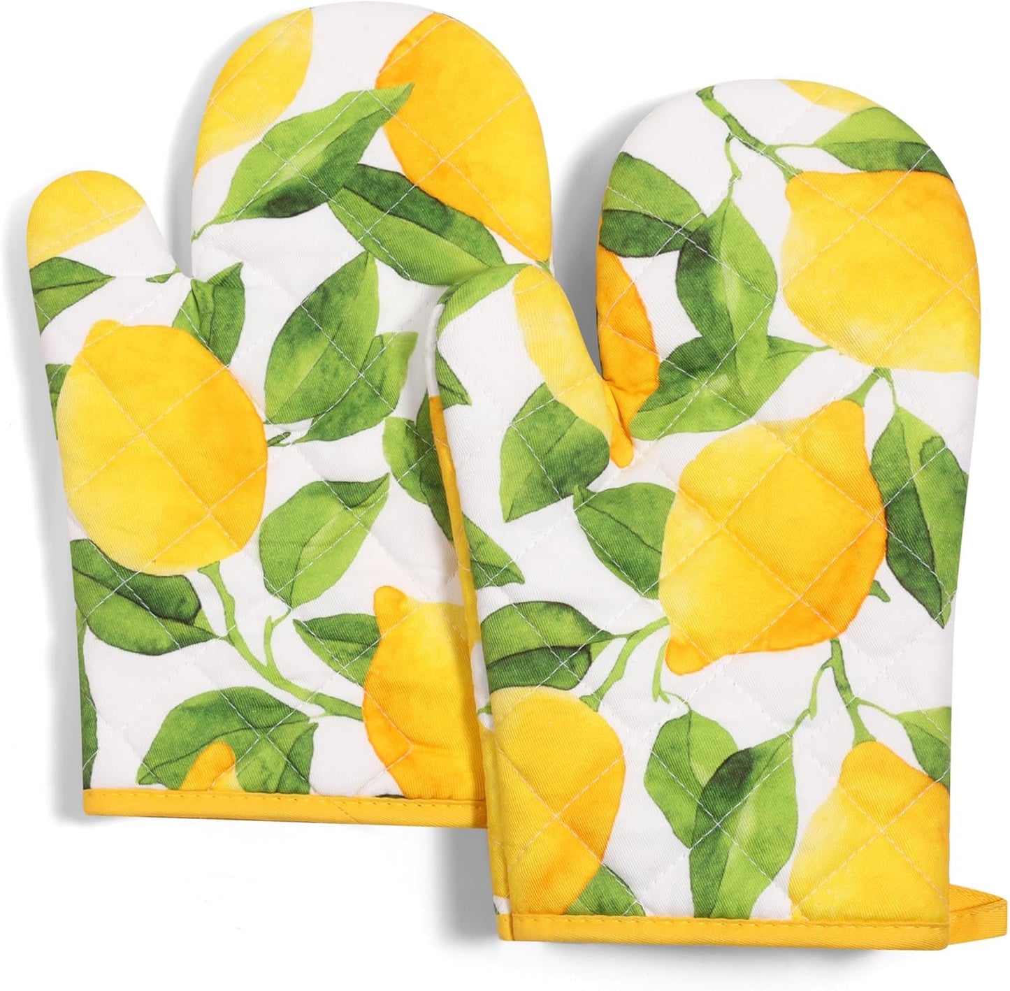 Set of 2 Oven Gloves Heat Resistant Ovens Mitt Lemon Kitchen Decor Potholders Yellow Baking Gloves for Home Cooking Kitchen BBQ