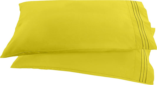 1500 Thread Count Embroidered Egyptian Quality Luxurious Silky Soft WRINKLE & FADE RESISTANT 2-Piece Pillowcase, Standard/Queen Size, Yellow