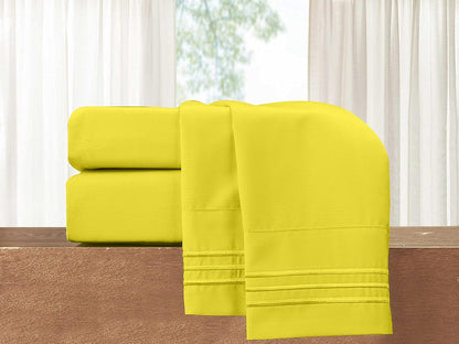 1500 Thread Count Embroidered Egyptian Quality Luxurious Silky Soft WRINKLE & FADE RESISTANT 2-Piece Pillowcase, Standard/Queen Size, Yellow
