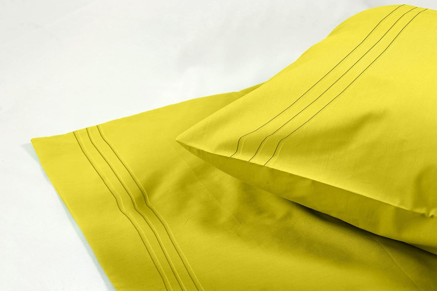1500 Thread Count Embroidered Egyptian Quality Luxurious Silky Soft WRINKLE & FADE RESISTANT 2-Piece Pillowcase, Standard/Queen Size, Yellow