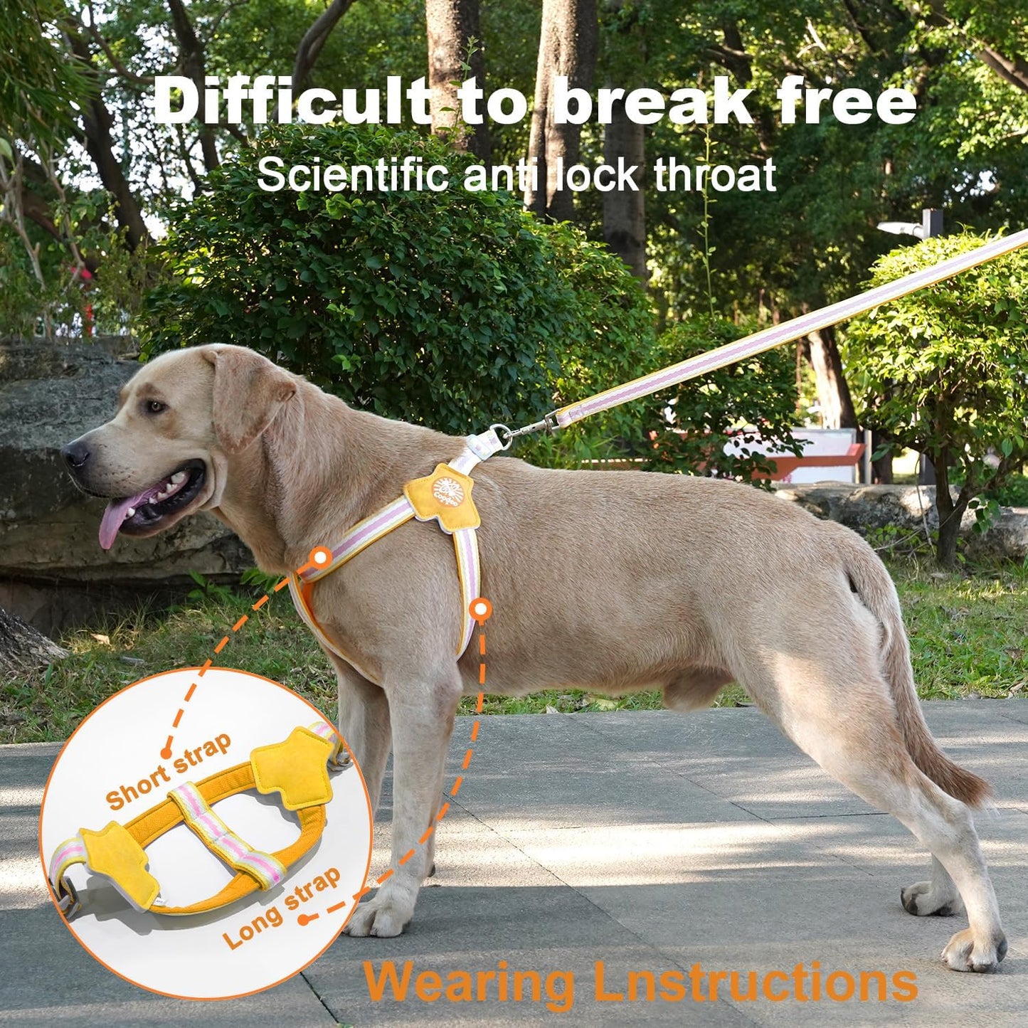 Anti-Pull Dog Harness with Reflective Strips & Breathable Padding & Anti-Escape Design, Quick Adjustable Dogs Training & Walking (Yellow, XS)