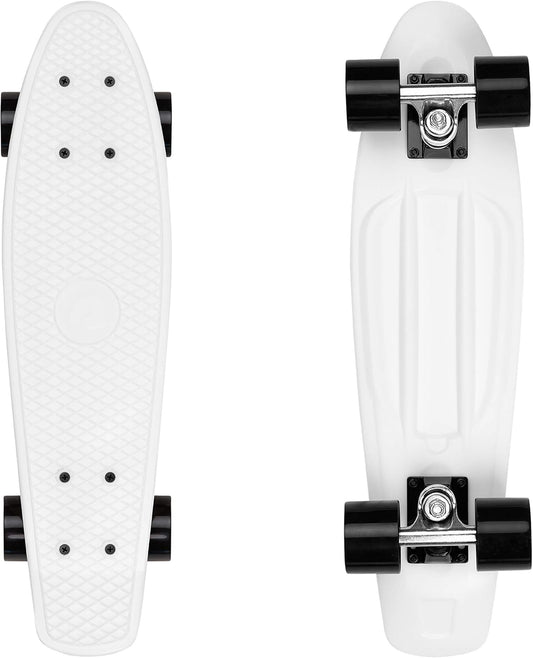 Quip Mini Cruiser Skateboard 22.5" Classic Retro Plastic Cruiser Complete Skateboard with ABEC 7 Bearings and PU Wheels Compact Board w/Grippy, Molded Waffle Deck