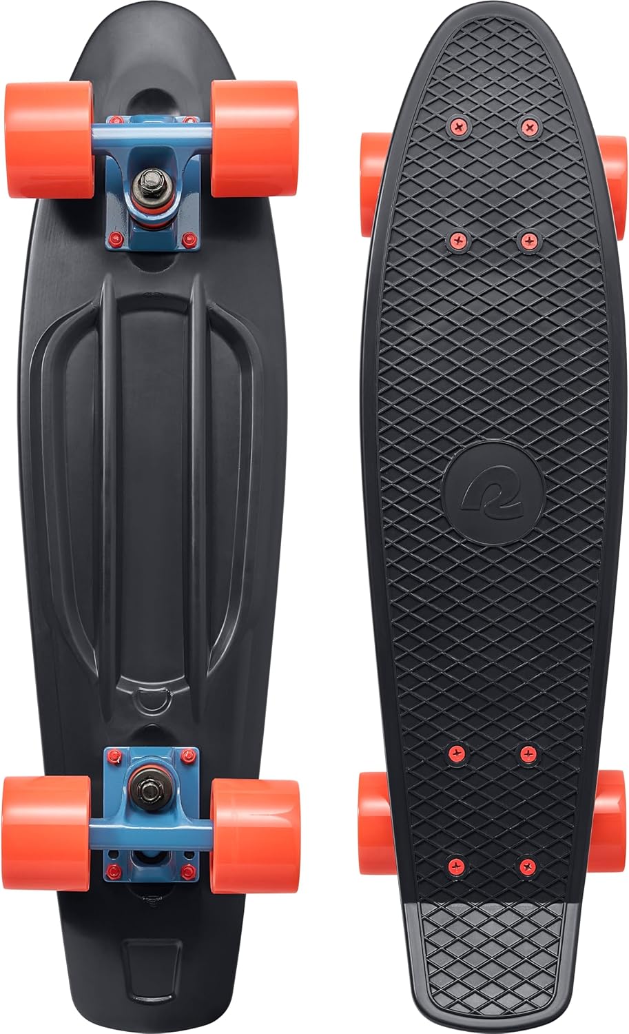 Quip Mini Cruiser Skateboard 22.5" Classic Retro Plastic Cruiser Complete Skateboard with ABEC 7 Bearings and PU Wheels Compact Board w/Grippy, Molded Waffle Deck