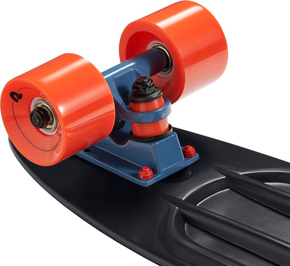 Quip Mini Cruiser Skateboard 22.5" Classic Retro Plastic Cruiser Complete Skateboard with ABEC 7 Bearings and PU Wheels Compact Board w/Grippy, Molded Waffle Deck