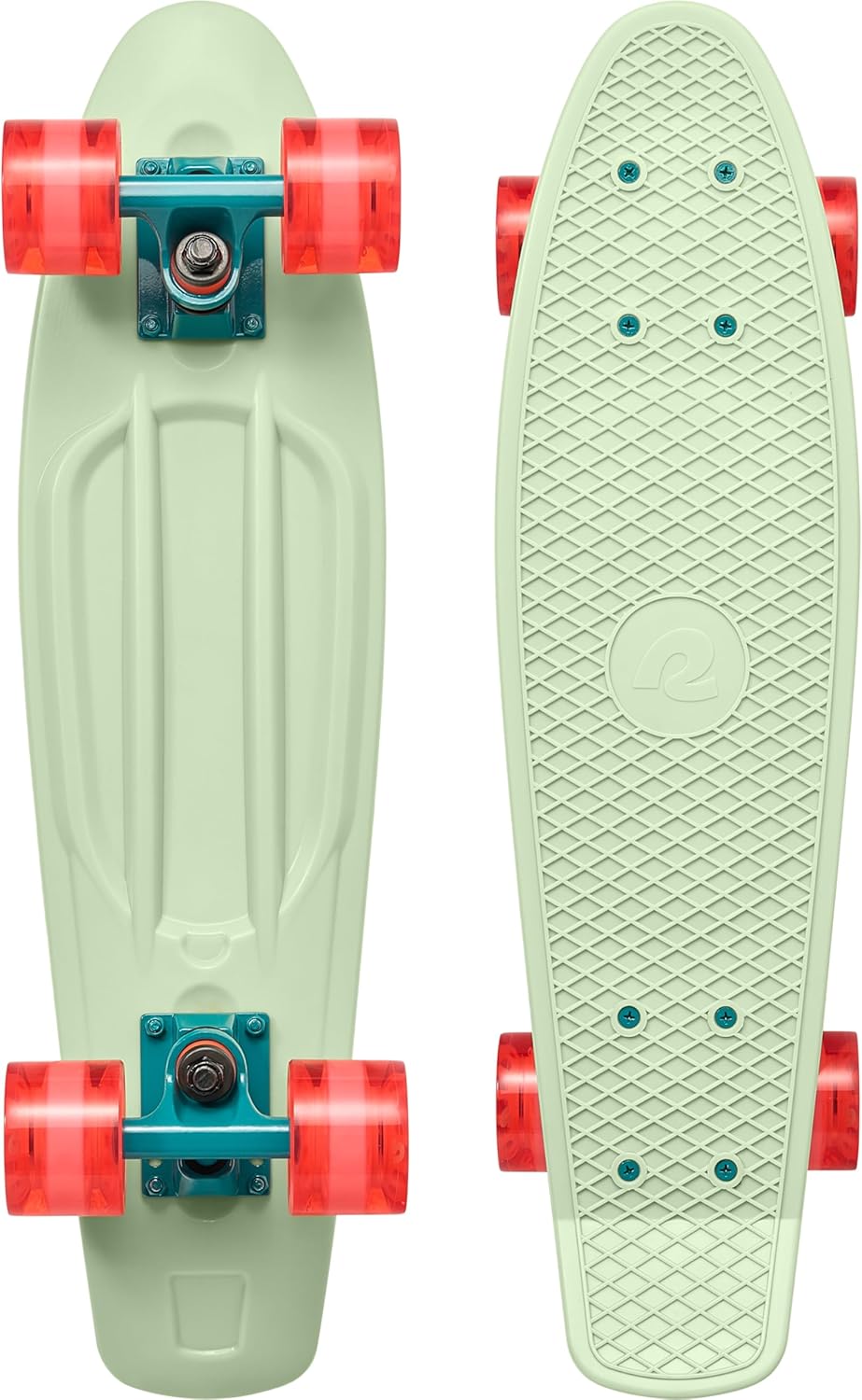 Quip Mini Cruiser Skateboard 22.5" Classic Retro Plastic Cruiser Complete Skateboard with ABEC 7 Bearings and PU Wheels Compact Board w/Grippy, Molded Waffle Deck