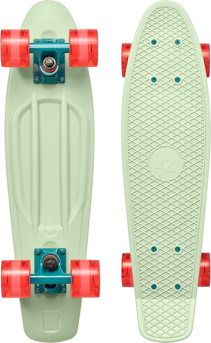 Quip Mini Cruiser Skateboard 22.5" Classic Retro Plastic Cruiser Complete Skateboard with ABEC 7 Bearings and PU Wheels Compact Board w/Grippy, Molded Waffle Deck