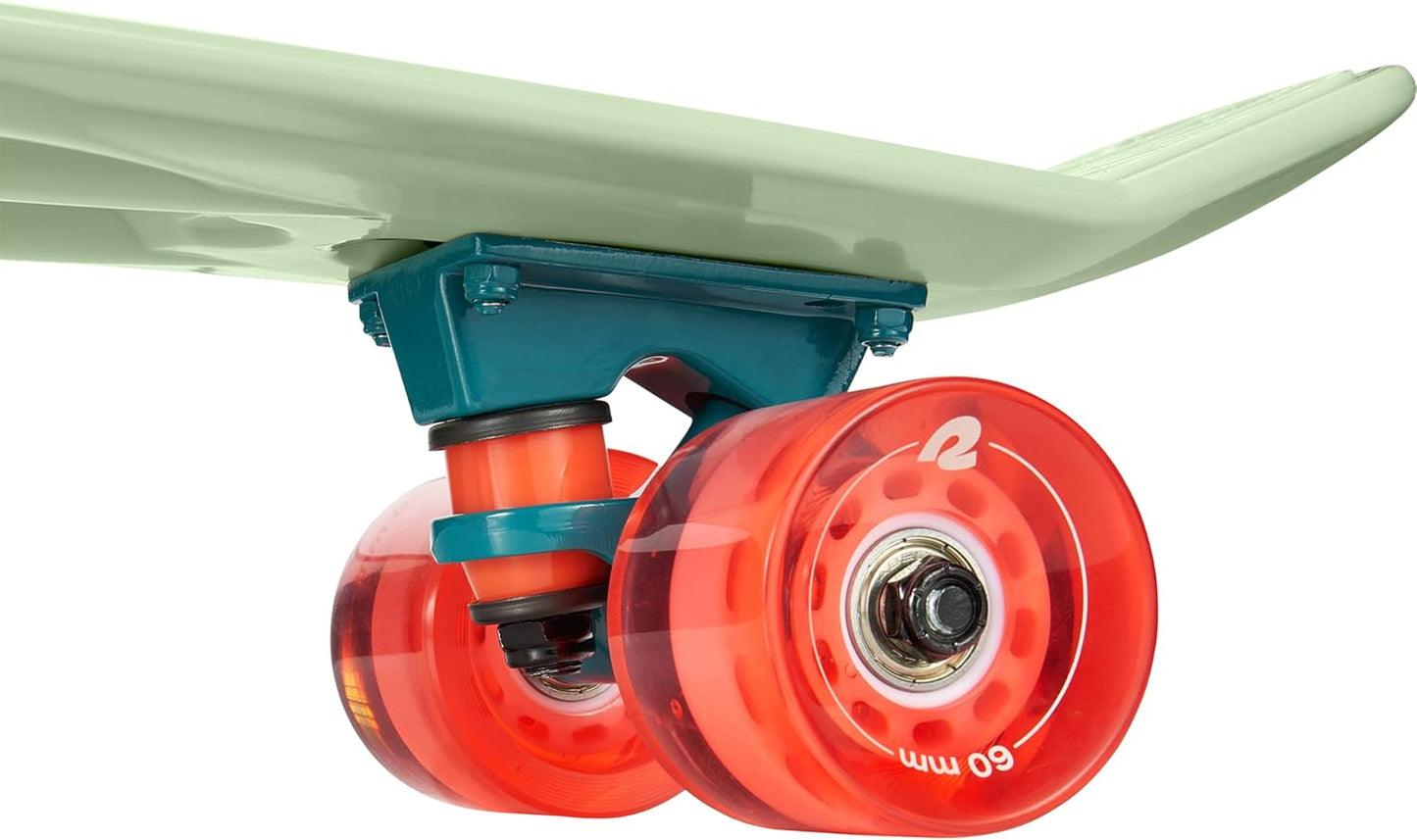 Quip Mini Cruiser Skateboard 22.5" Classic Retro Plastic Cruiser Complete Skateboard with ABEC 7 Bearings and PU Wheels Compact Board w/Grippy, Molded Waffle Deck