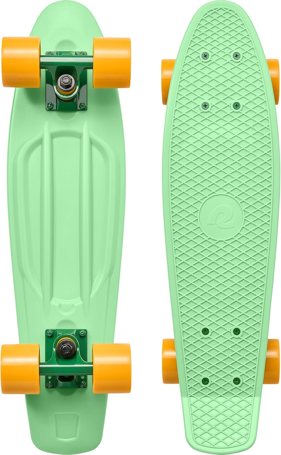 Quip Mini Cruiser Skateboard 22.5" Classic Retro Plastic Cruiser Complete Skateboard with ABEC 7 Bearings and PU Wheels Compact Board w/Grippy, Molded Waffle Deck