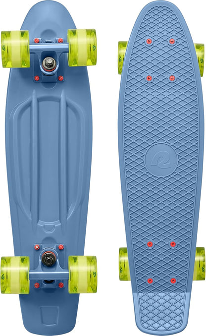 Quip Mini Cruiser Skateboard 22.5" Classic Retro Plastic Cruiser Complete Skateboard with ABEC 7 Bearings and PU Wheels Compact Board w/Grippy, Molded Waffle Deck