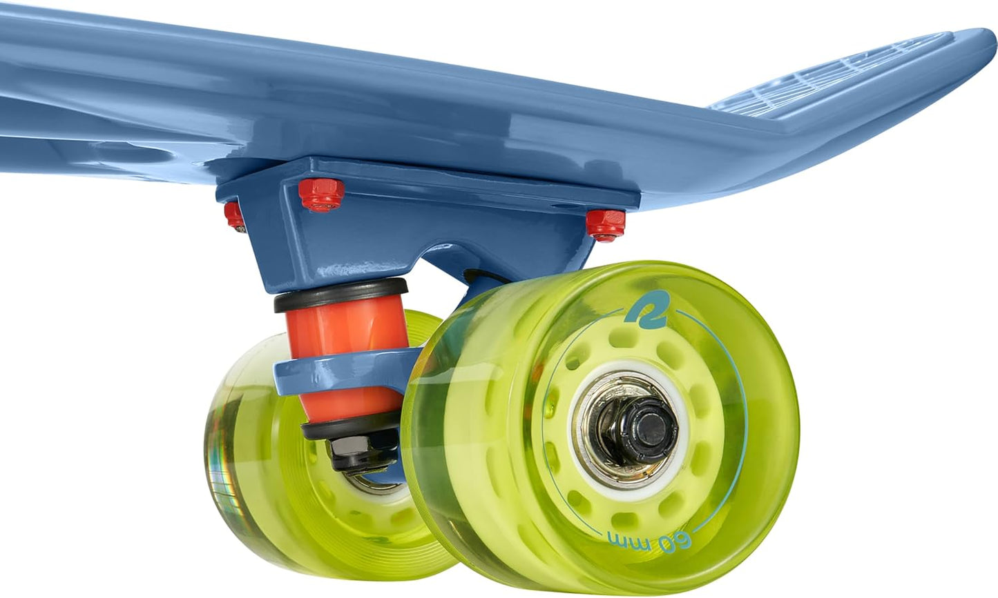 Quip Mini Cruiser Skateboard 22.5" Classic Retro Plastic Cruiser Complete Skateboard with ABEC 7 Bearings and PU Wheels Compact Board w/Grippy, Molded Waffle Deck