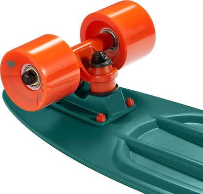 Quip Mini Cruiser Skateboard 22.5" Classic Retro Plastic Cruiser Complete Skateboard with ABEC 7 Bearings and PU Wheels Compact Board w/Grippy, Molded Waffle Deck