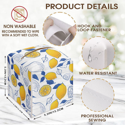 Lemon Decorative Tissue Box Cover Square, Blue Leaves Tissue Box Cover Holder, Housewarming Gift Ideas for Family Friends, Home Bedroom Bathroom Office Car Decor-(5.2 Inches) A13