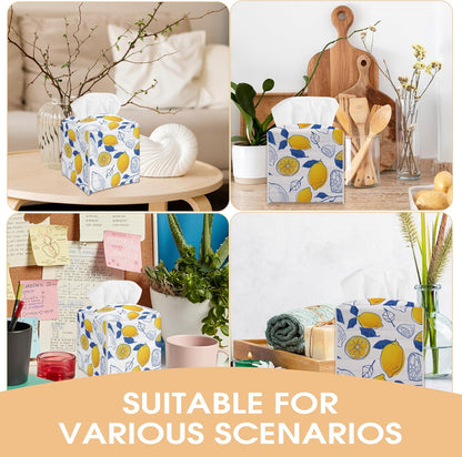 Lemon Decorative Tissue Box Cover Square, Blue Leaves Tissue Box Cover Holder, Housewarming Gift Ideas for Family Friends, Home Bedroom Bathroom Office Car Decor-(5.2 Inches) A13