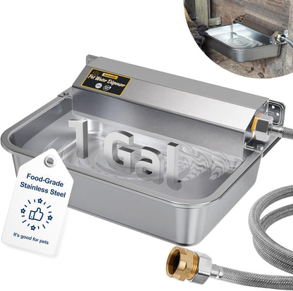 1Gal/3.8L Automatic Water Dispenser for Dogs, Patented Automatic Dog Water Bowl Dispenser, Stainless Steel Water Bowl for Livestock Chicken, Outdoor Dog Water Feeder Fit 3/4'' GHT Faucet