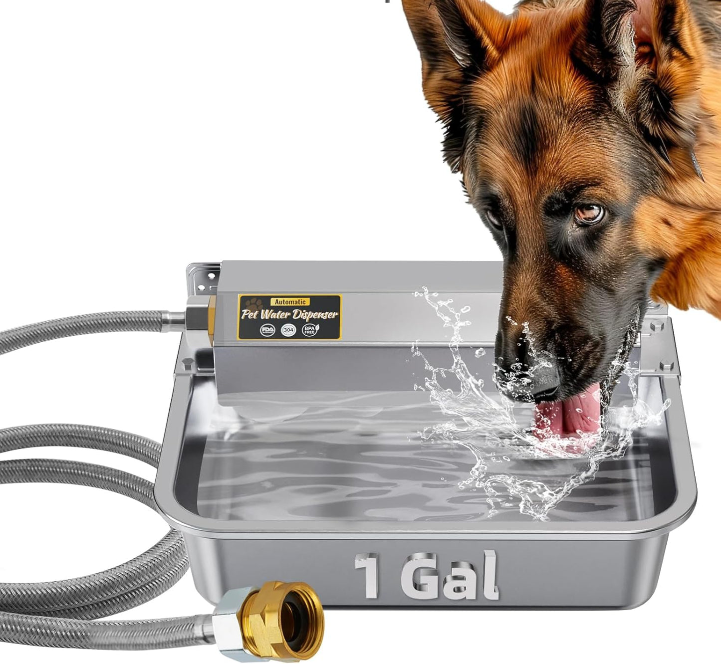 1Gal/3.8L Automatic Water Dispenser for Dogs, Patented Automatic Dog Water Bowl Dispenser, Stainless Steel Water Bowl for Livestock Chicken, Outdoor Dog Water Feeder Fit 3/4'' GHT Faucet
