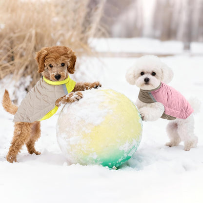 Quilted Dog Winter Coat, Plaid Lined Reversible Vest, Pet Apparel Yellow M | Cold Weather, 2-in-1 Design Dual-sided Coat Waterproof Wind-resistant,Fall Winter, Harness Hole, Reflective Safety Strip