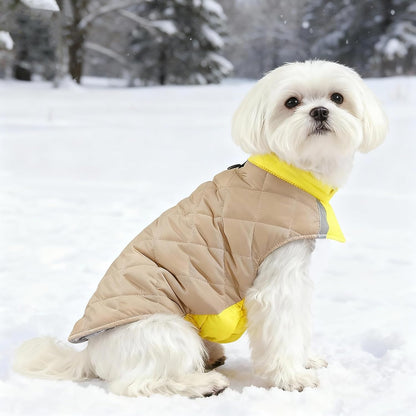Quilted Dog Winter Coat, Plaid Lined Reversible Vest, Pet Apparel Yellow M | Cold Weather, 2-in-1 Design Dual-sided Coat Waterproof Wind-resistant,Fall Winter, Harness Hole, Reflective Safety Strip