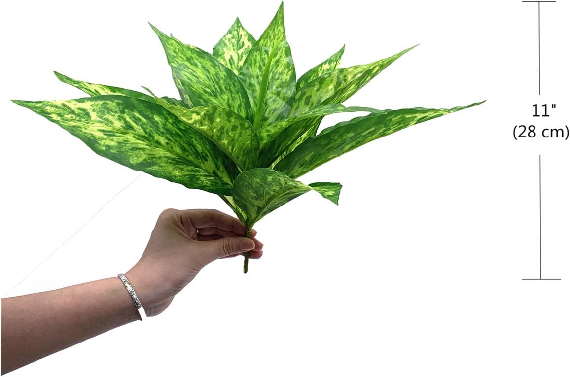 Artificial Plants Outdoor, Fake Plant Décor Shrubs Faux Grass Plastic Leaves Greenery Bushes Home Garden Wedding Party Decorations Indoor Office Yard Verandah Planter Filler - Yellow 2 Pack