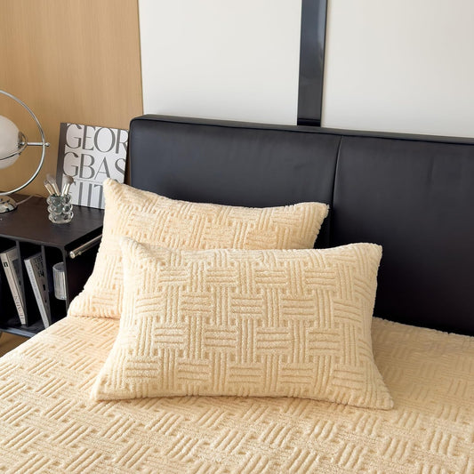Queen Pillowcases Set of 2 - Ultra Soft & Fluffy Fleece Pillow Covers (20x30 Inches) with Zip Closure - Cozy Flannel Feel for Bedroom, Sofa, Couch, Lemon Chiffon