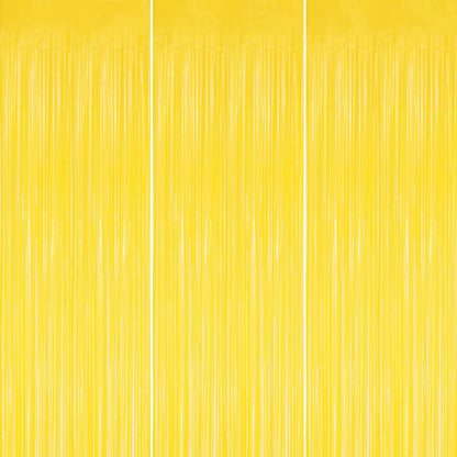 3 Pack Foil Fringe Backdrop - Pastel Yellow Shiny Tinsel Curtains for Party Decoration/Photo Booth Props - 3.3x8.2 FT Metallic Foil Backdrop for Birthday, Wedding, Graduation, Christmas.