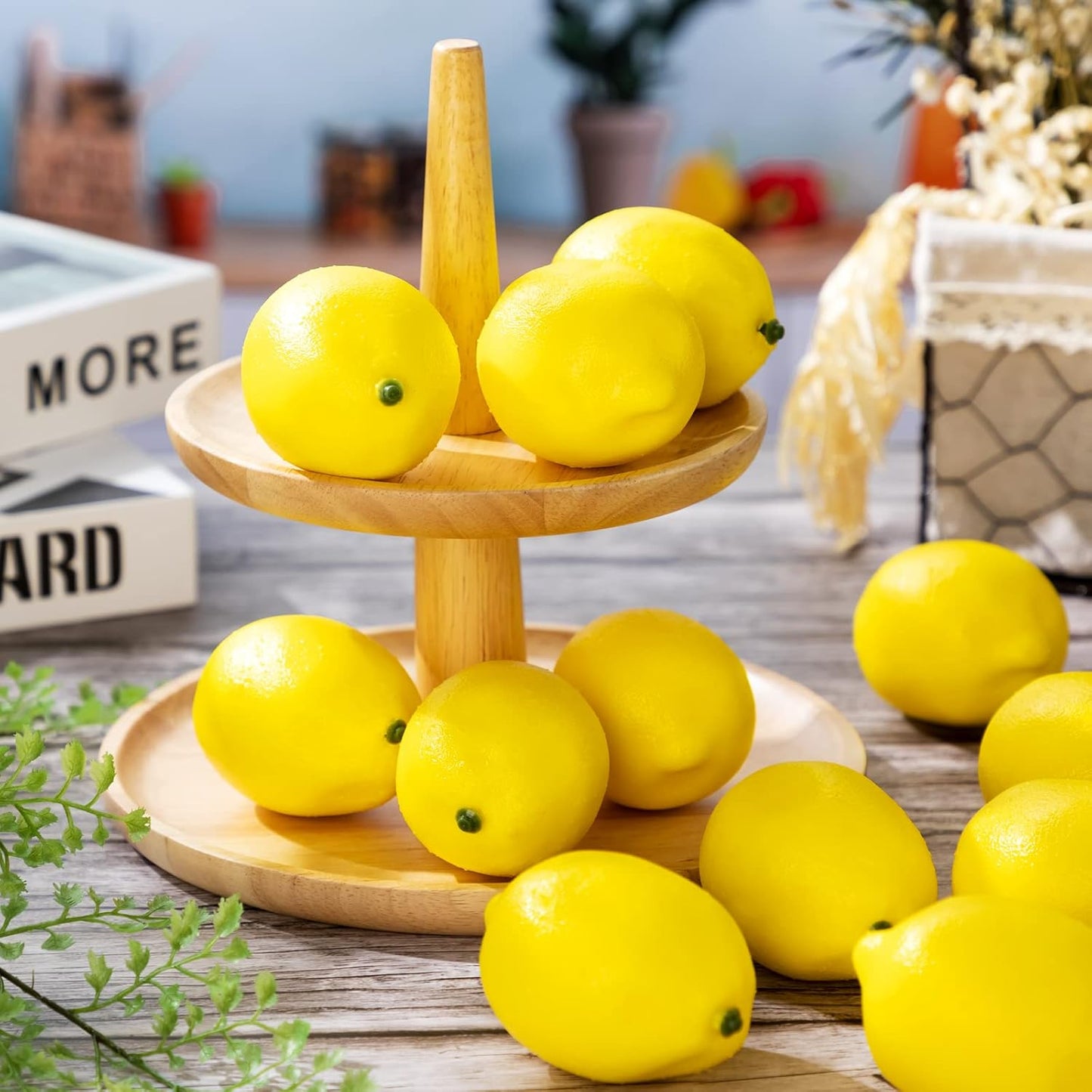 Summer Fake Lemon Fake Fruit Faux Yellow Lemon Decor Lifelike Simulation Artificial Fruit for Party Table Kitchen Vase Filler Wreath Garland Photography Decoration(3.1 x 2.1 Inch,100 Pcs)