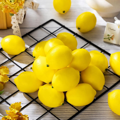 Summer Fake Lemon Fake Fruit Faux Yellow Lemon Decor Lifelike Simulation Artificial Fruit for Party Table Kitchen Vase Filler Wreath Garland Photography Decoration(3.1 x 2.1 Inch,100 Pcs)