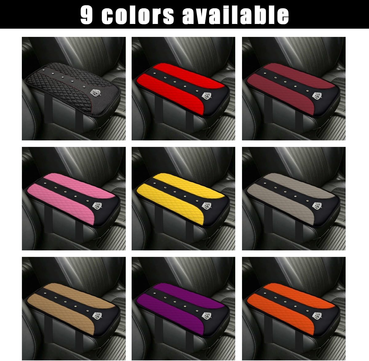 Bling Crown Car Center Console Mats, Anti-Slip and Waterproof Crystal Car Armrest Pad Protector, Universal Rustproof Armrest Decor Cushion for Cars & SUVs, Car Accessories (Yellow)