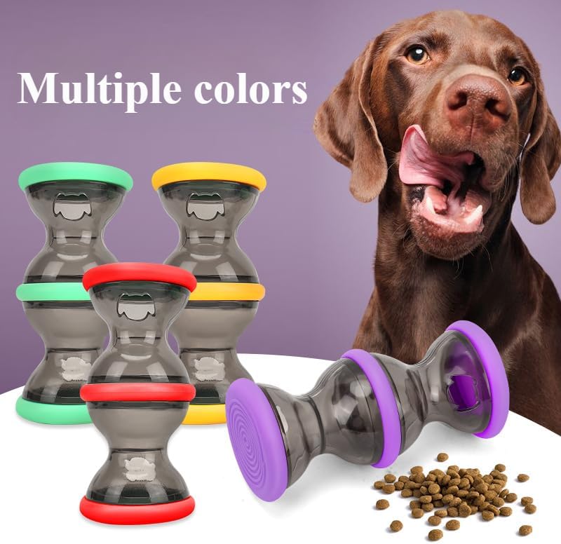 Dog Food Puzzle Toy Adjustable Treat Dispensing Food Dispenser Slow Feeder Bowls Puppy Enrichment Toy Ball Dog Interactive Chase Training Toys for Small Medium Large Dogs (Yellow)