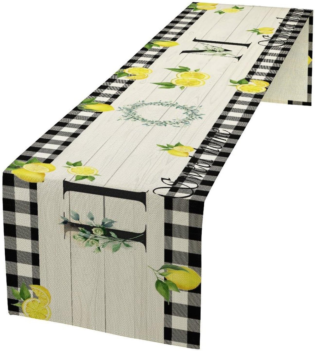 Lemon Table Runner Country Black White Buffalo Plaid Check Home Table Runner for Kitchen Table Dining Party Decor 13x36in