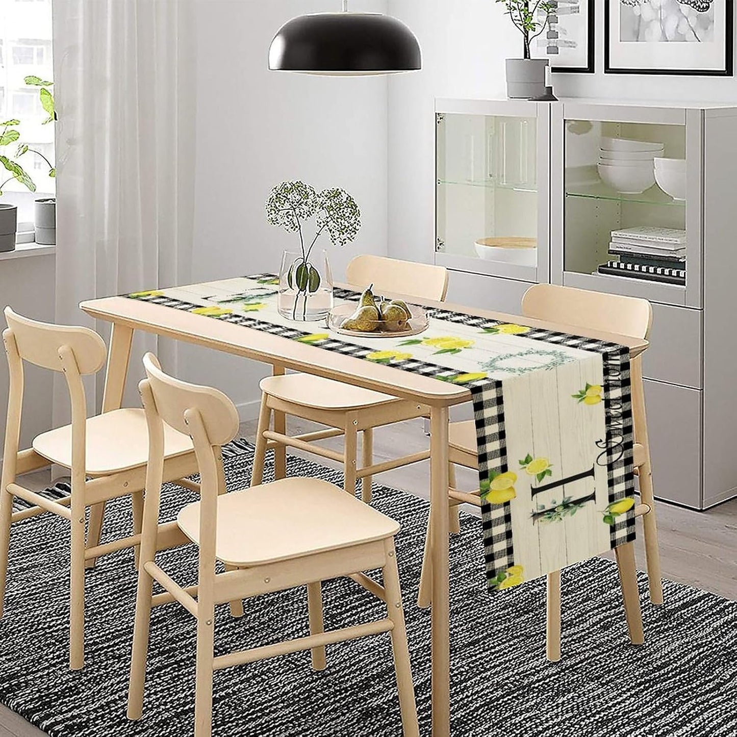 Lemon Table Runner Country Black White Buffalo Plaid Check Home Table Runner for Kitchen Table Dining Party Decor 13x36in