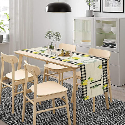 Lemon Table Runner Country Black White Buffalo Plaid Check Home Table Runner for Kitchen Table Dining Party Decor 13x36in
