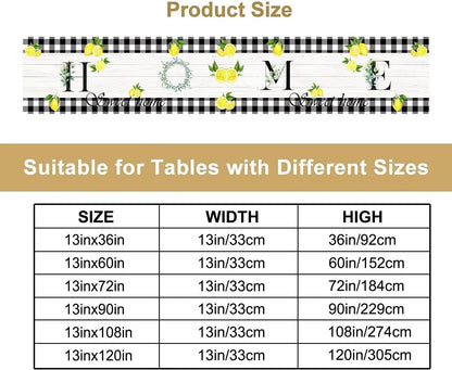 Lemon Table Runner Country Black White Buffalo Plaid Check Home Table Runner for Kitchen Table Dining Party Decor 13x36in