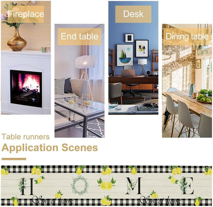 Lemon Table Runner Country Black White Buffalo Plaid Check Home Table Runner for Kitchen Table Dining Party Decor 13x36in