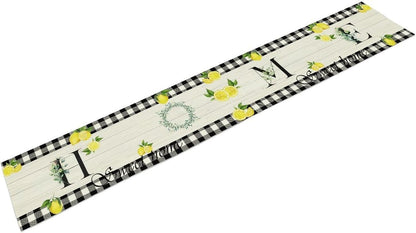 Lemon Table Runner Country Black White Buffalo Plaid Check Home Table Runner for Kitchen Table Dining Party Decor 13x36in