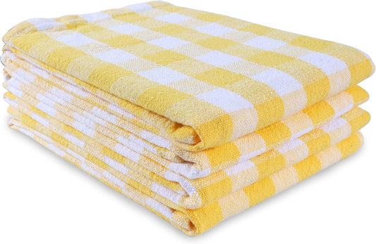 Kitchen Towels Set of 4 Buffalo Checks Yellow/White Kitchen Towels 20X28 Inches 100% Cotton Highly Absorbent Kitchen Towels Premium Quality Ultra Soft Mitered Corners KitchenTowels