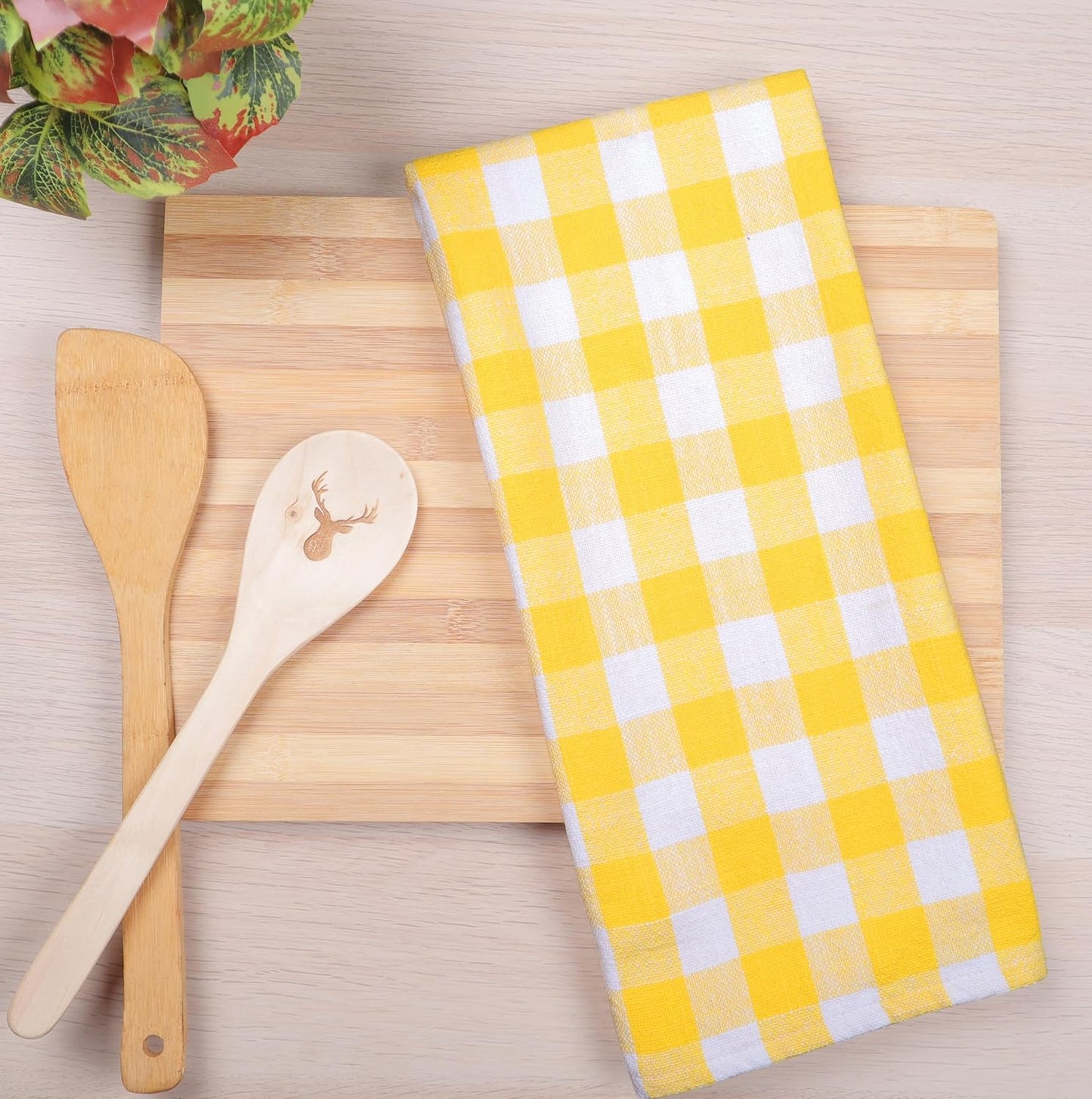 Kitchen Towels Set of 4 Buffalo Checks Yellow/White Kitchen Towels 20X28 Inches 100% Cotton Highly Absorbent Kitchen Towels Premium Quality Ultra Soft Mitered Corners KitchenTowels