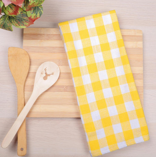 Kitchen Towels Set of 4 Buffalo Checks Yellow/White Kitchen Towels 20X28 Inches 100% Cotton Highly Absorbent Kitchen Towels Premium Quality Ultra Soft Mitered Corners KitchenTowels