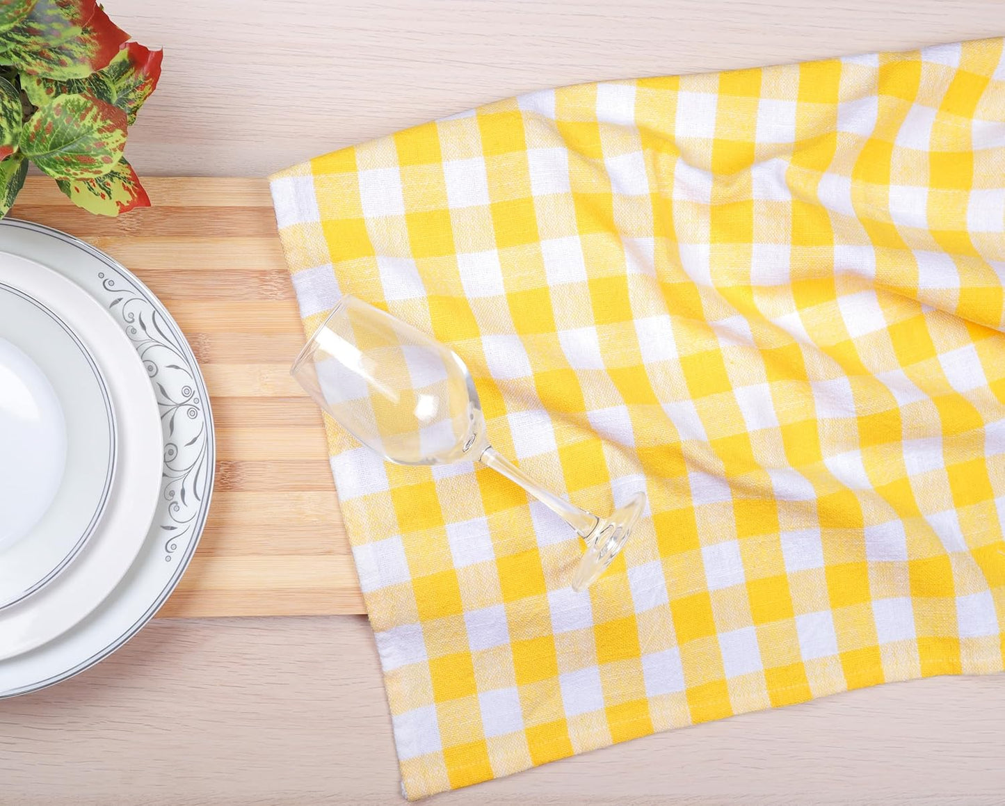 Kitchen Towels Set of 4 Buffalo Checks Yellow/White Kitchen Towels 20X28 Inches 100% Cotton Highly Absorbent Kitchen Towels Premium Quality Ultra Soft Mitered Corners KitchenTowels