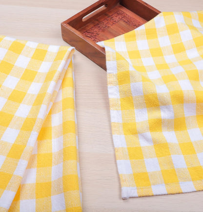 Kitchen Towels Set of 4 Buffalo Checks Yellow/White Kitchen Towels 20X28 Inches 100% Cotton Highly Absorbent Kitchen Towels Premium Quality Ultra Soft Mitered Corners KitchenTowels