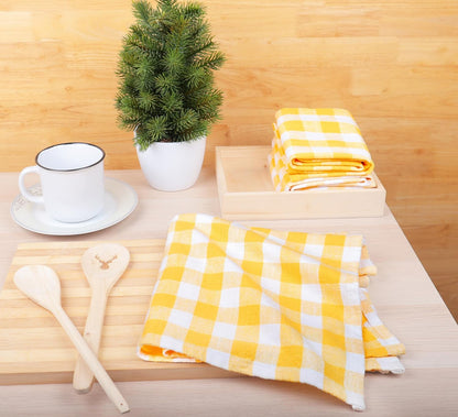 Kitchen Towels Set of 4 Buffalo Checks Yellow/White Kitchen Towels 20X28 Inches 100% Cotton Highly Absorbent Kitchen Towels Premium Quality Ultra Soft Mitered Corners KitchenTowels
