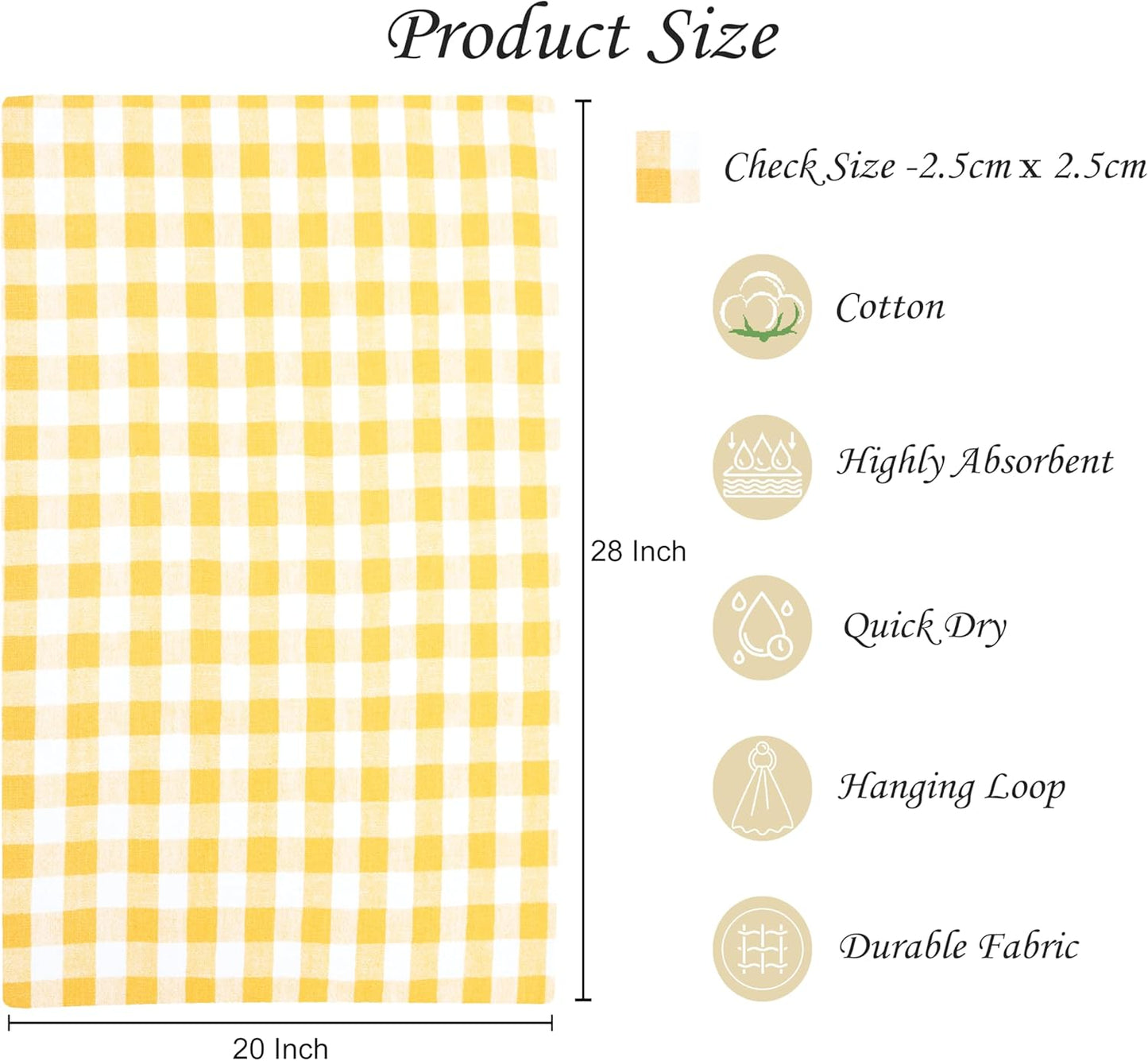Kitchen Towels Set of 4 Buffalo Checks Yellow/White Kitchen Towels 20X28 Inches 100% Cotton Highly Absorbent Kitchen Towels Premium Quality Ultra Soft Mitered Corners KitchenTowels
