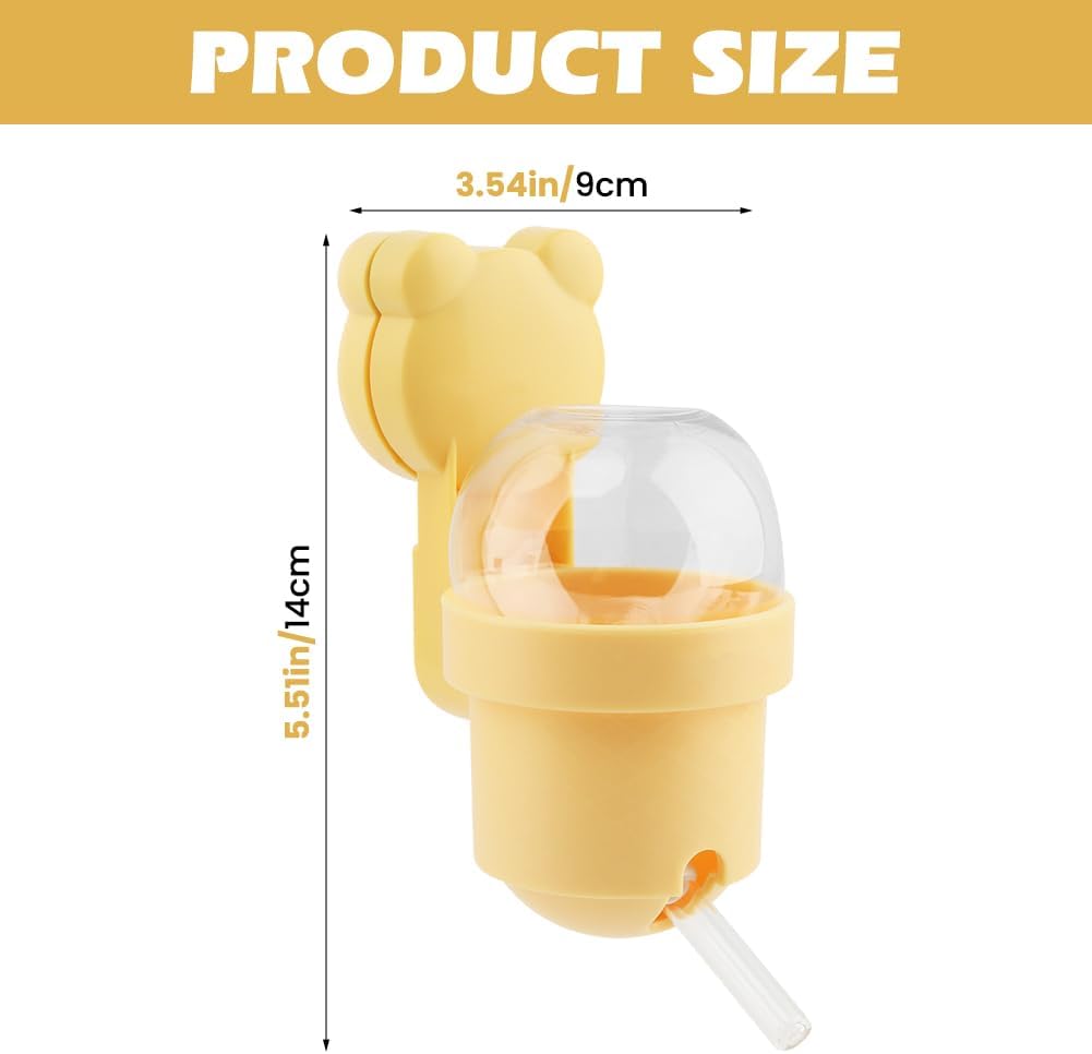 Hamster Water Bottle with Magnetic Holder for Glass Tanks, Vacuum-Sealed Leak-Proof Adjustable Hamster Water Bottle for Syrian Dwarf Hamsters, Gerbils & Other Small Rodents (Yellow)
