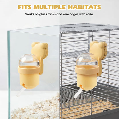 Hamster Water Bottle with Magnetic Holder for Glass Tanks, Vacuum-Sealed Leak-Proof Adjustable Hamster Water Bottle for Syrian Dwarf Hamsters, Gerbils & Other Small Rodents (Yellow)