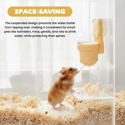 Hamster Water Bottle with Magnetic Holder for Glass Tanks, Vacuum-Sealed Leak-Proof Adjustable Hamster Water Bottle for Syrian Dwarf Hamsters, Gerbils & Other Small Rodents (Yellow)